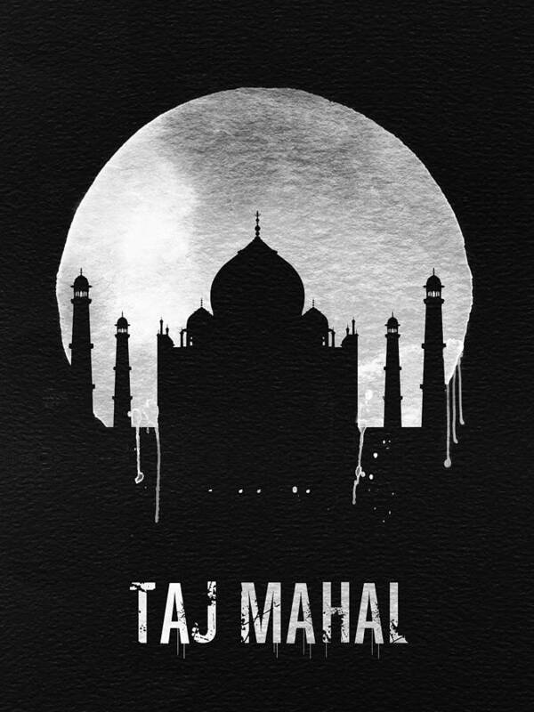 Taj Mahal Art Print featuring the digital art Taj Mahal Landmark Black by Naxart Studio