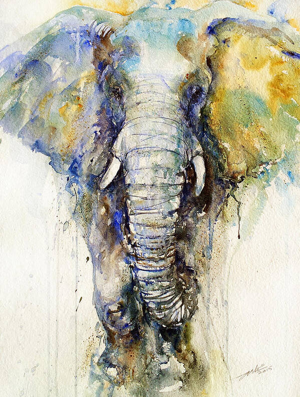 Elephant Art Print featuring the painting Teal Tusker by Arti Chauhan