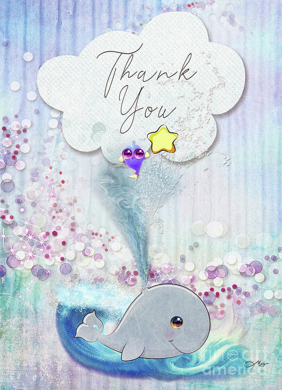 Thank You Art Print featuring the mixed media Thank You - Whale by Mo T