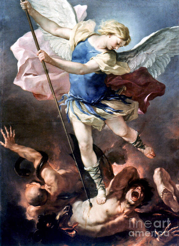 Aod Art Print featuring the painting The Archangel Michael by Luca Giordano