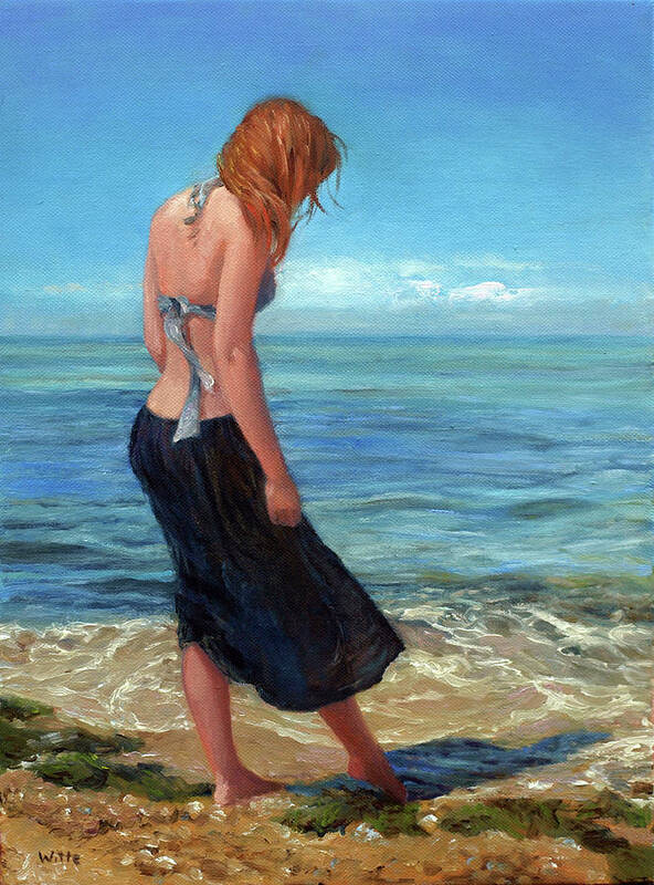 Young Woman In Surf Art Print featuring the painting The Black Skirt by Marie Witte