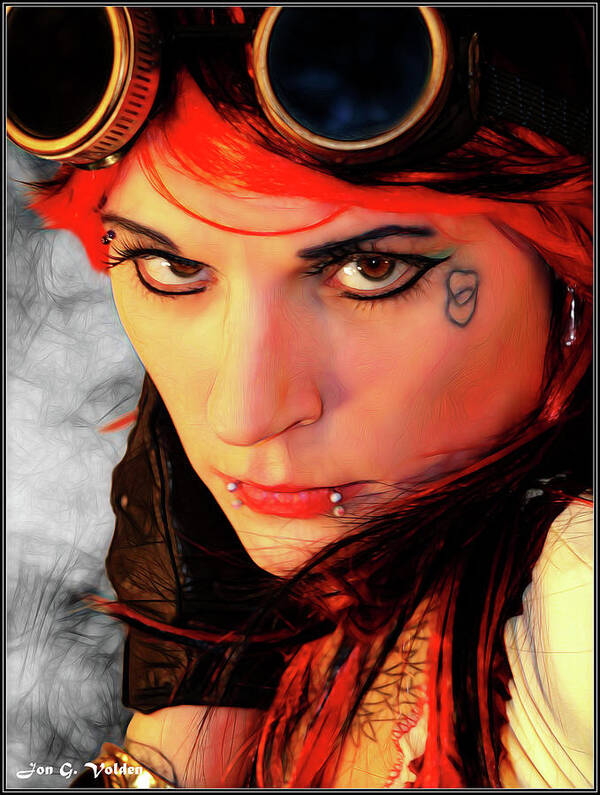 Steam Art Print featuring the photograph The Gaze Of Steam Punk Vixen by Jon Volden