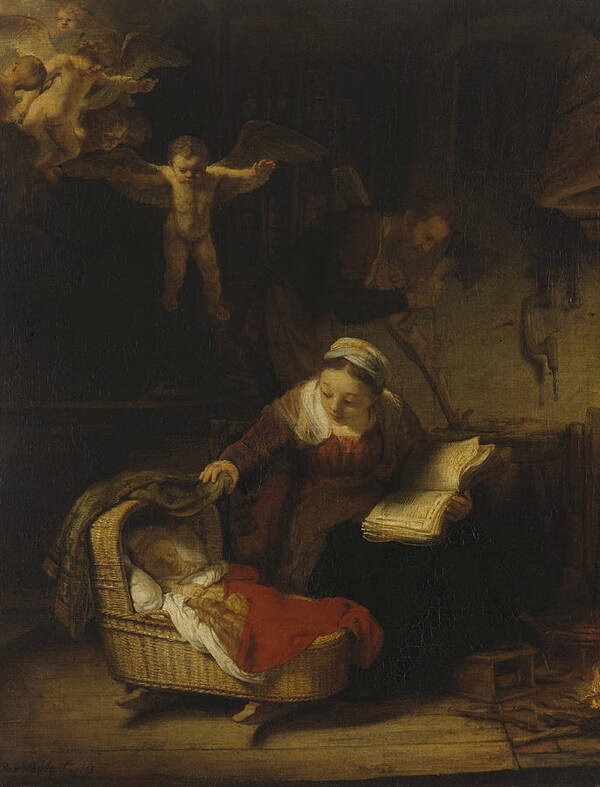 Rembrandt Art Print featuring the painting The Holy Family with Angels by Rembrandt