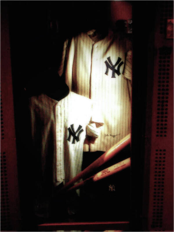 Mickey Mantle's And Joe Dimaggios Locker Art Print featuring the photograph The Locker Mickey Mantle's and Joe DiMaggio's Locker by Iconic Images Art Gallery David Pucciarelli