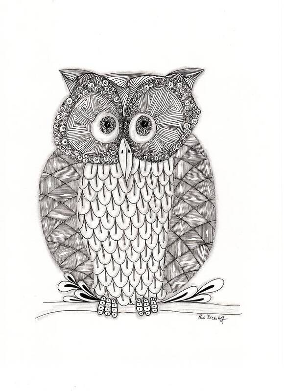 Owl Art Print featuring the drawing The Owl's Who by Paula Dickerhoff