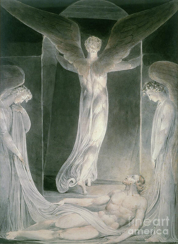The Resurrection: The Angels Rolling Away The Stone From The Sepulchre By William Blake (1757-1827) Art Print featuring the drawing The Resurrection by William Blake