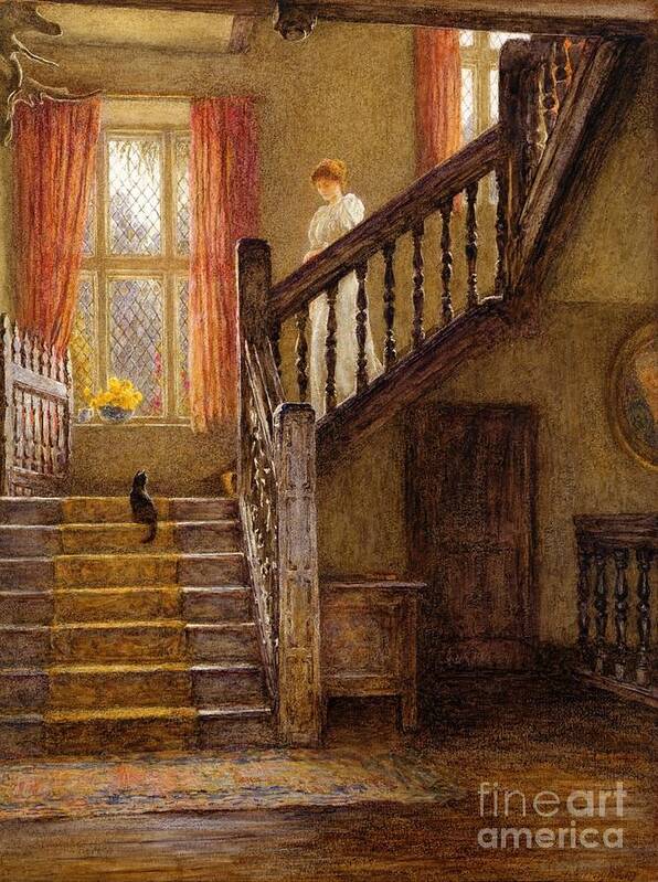 Helen Allingham - The Staircase Art Print featuring the painting The Staircase Whittington Court by Helen Allingham