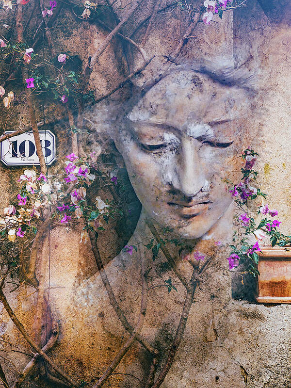 Statue Art Print featuring the digital art The statue with the romantic touch by Gabi Hampe
