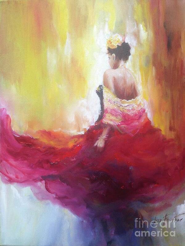 Red Art Print featuring the painting The Swish of her skirts.. by Lizzy Forrester
