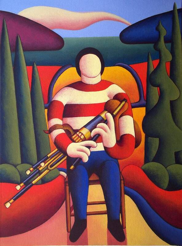 The Uileann Piper Art Print featuring the painting The uileann piper by Alan Kenny