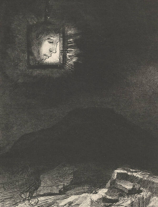 19th Century Art Art Print featuring the relief The vague glimmer of a head suspended in space by Odilon Redon