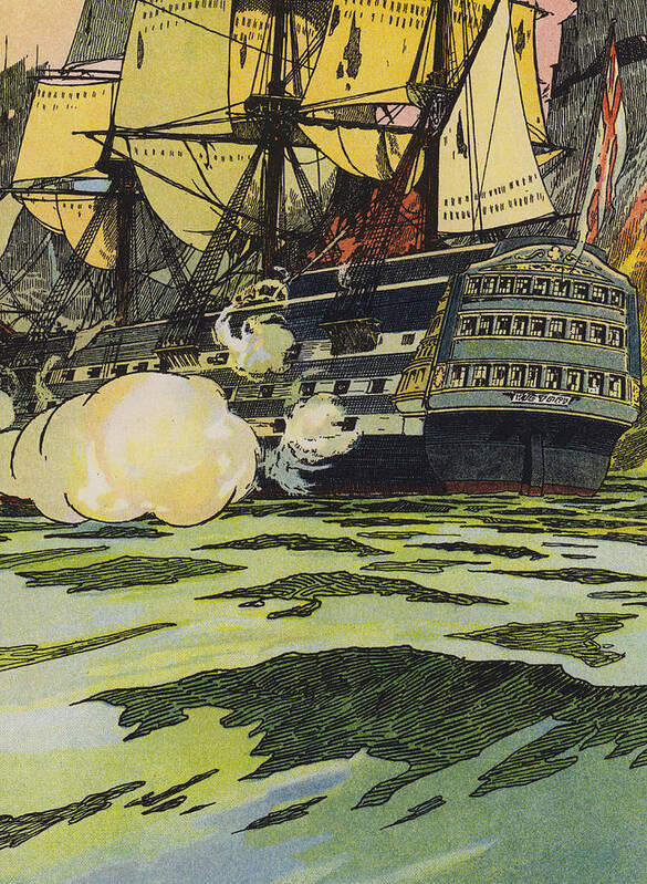 Battleship Art Print featuring the painting The Victory at Trafalgar by English School