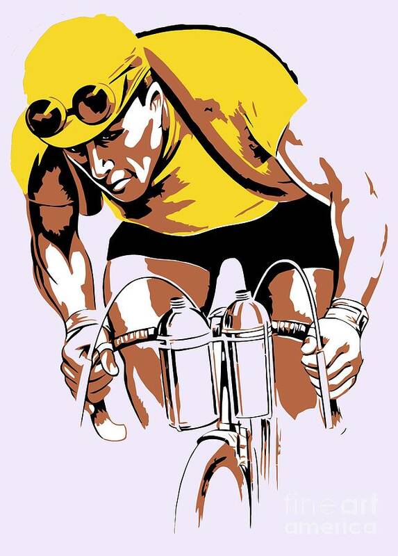 Vintage Art Print featuring the digital art The yellow jersey retro style cycling by Heidi De Leeuw