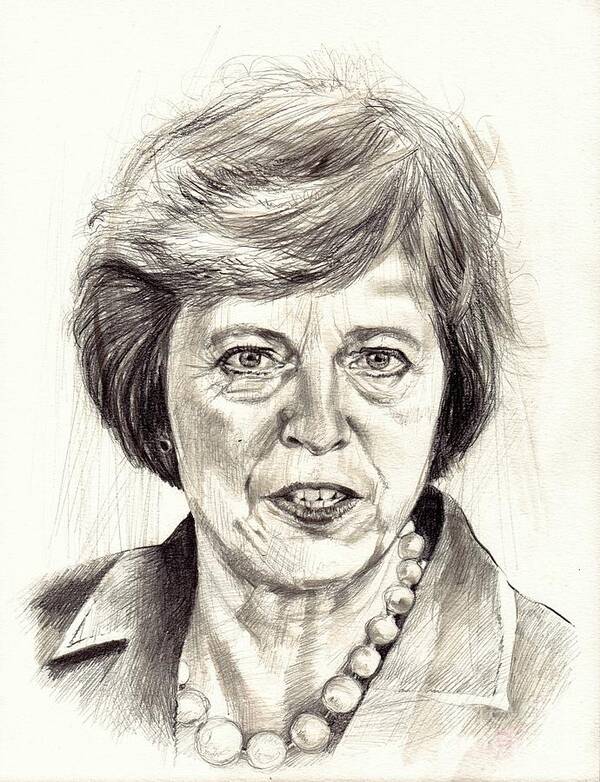 Theresa Art Print featuring the drawing Theresa May portrait by Suzann Sines