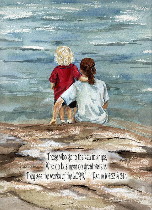 Ocean Art Print featuring the painting They See the Works of the LORD by Nancy Patterson