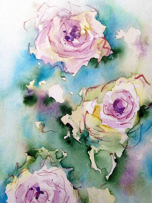 Purple Roses Art Print featuring the painting Three Purple Roses by Britta Zehm
