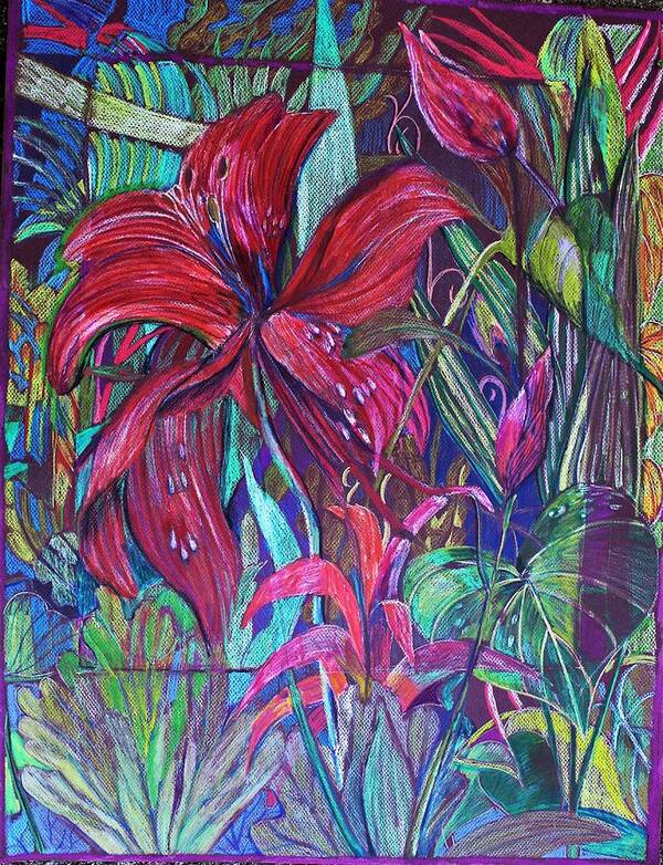 Day Lily Art Print featuring the drawing Through the Looking Glass Garden by Mindy Newman