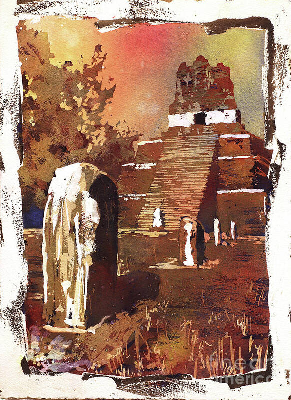 Archaeological Site Art Print featuring the painting Tikal Mayan ruins- Guatemala by Ryan Fox