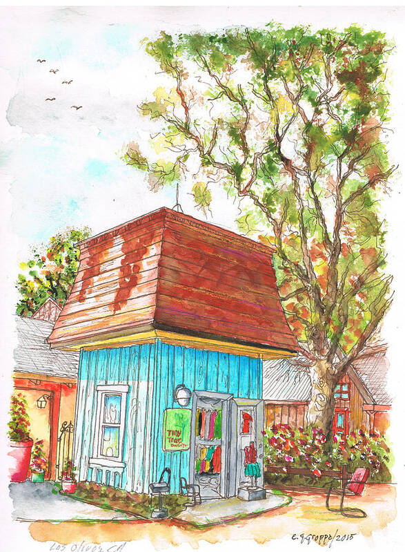 Boutique Art Print featuring the painting Tiny Tree Boutique in Los Olivos, California by Carlos G Groppa