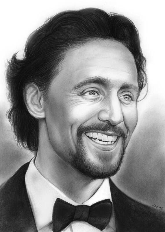Tom Hiddleston Art Print featuring the drawing Tom Hiddleston by Greg Joens