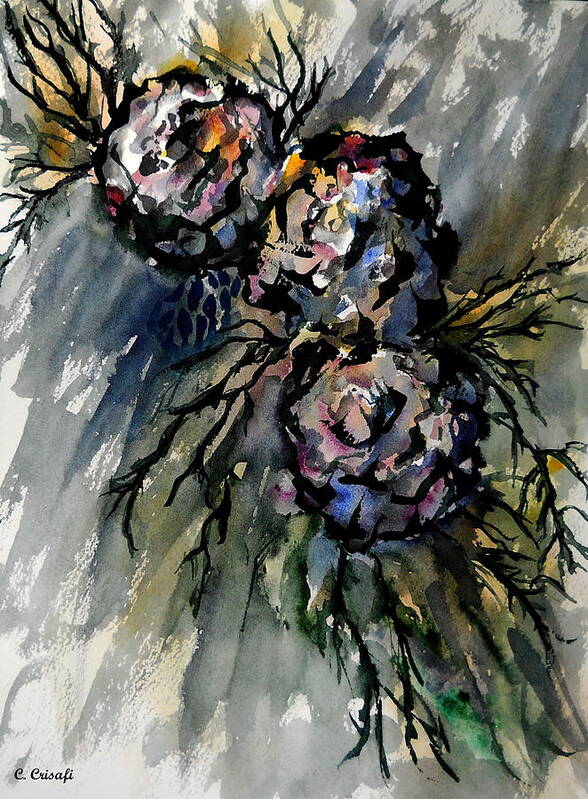 Watercolor Art Print featuring the painting Tortured Roses by Carol Crisafi