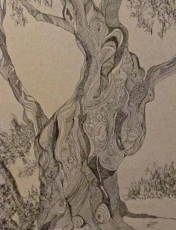 Tree Art Print featuring the drawing Tortured Tree by Barbara O'Toole