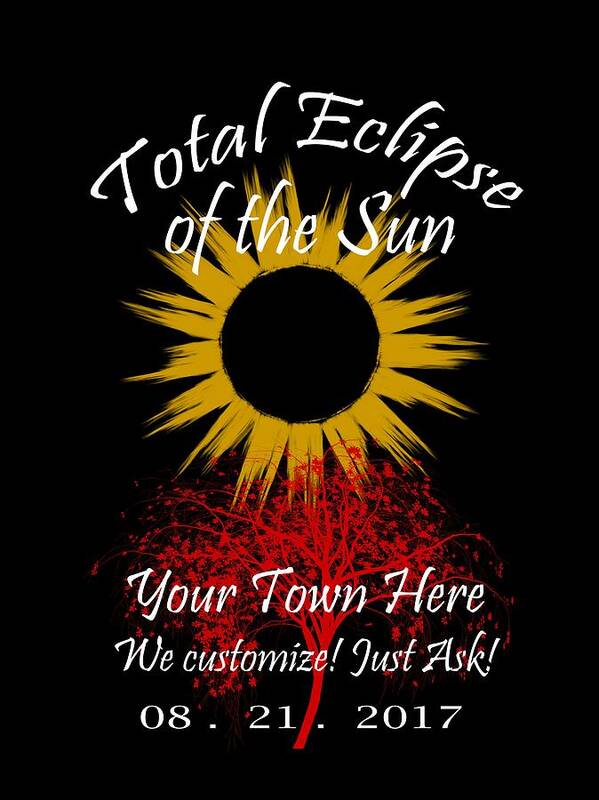 Total Art Print featuring the digital art Total Eclipse Art for T Shirts Sun and Tree on Black by Debra and Dave Vanderlaan
