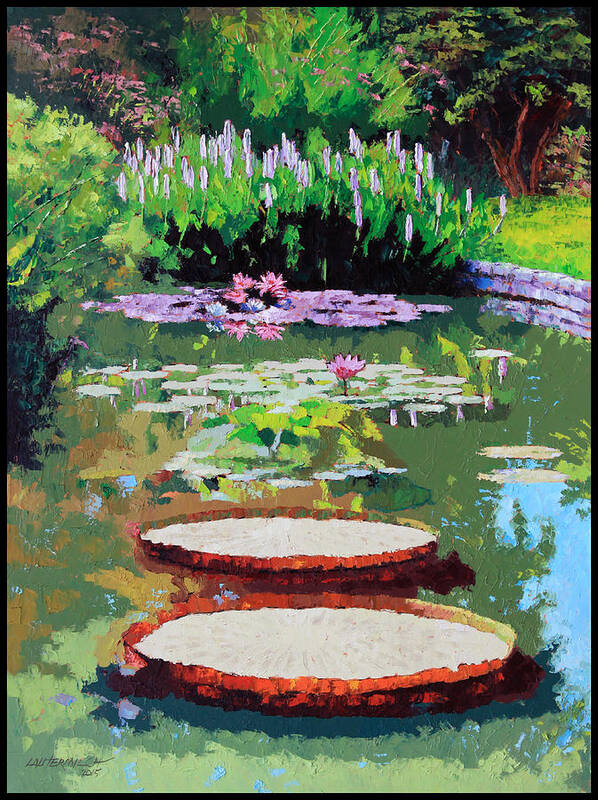 Garden Pond Art Print featuring the painting Tower Grove Park by John Lautermilch