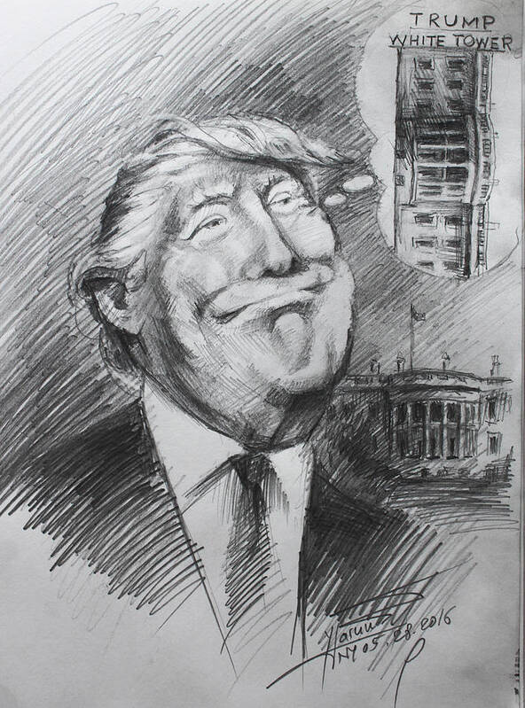 Donald Trump Art Print featuring the drawing Trump White Tower by Ylli Haruni