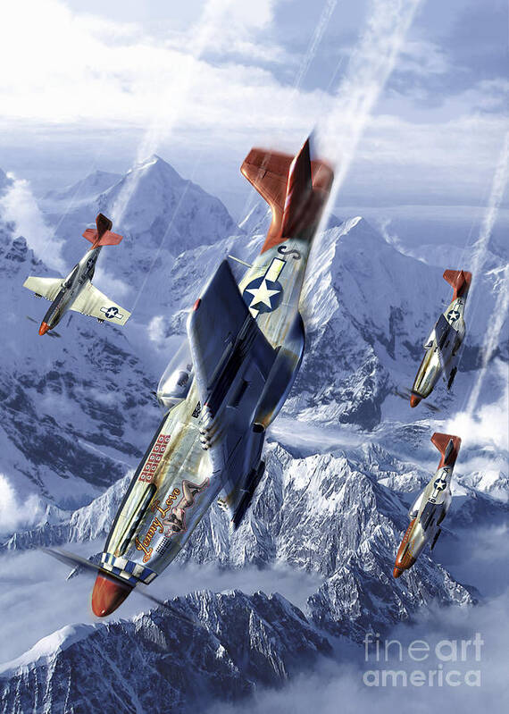 Vertical Art Print featuring the digital art Tuskegee Airmen Flying Near The Alps by Kurt Miller