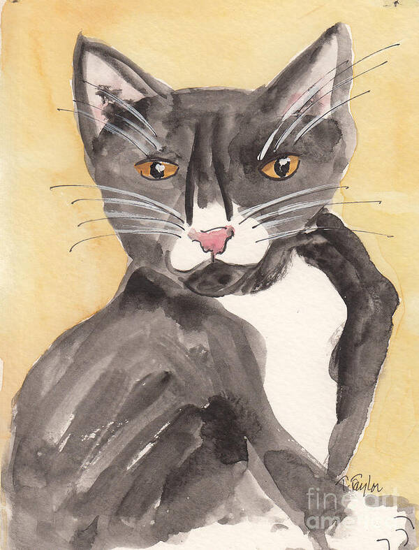 Cat Art Print featuring the painting Tuxedo Cat with Attitude by Terry Taylor