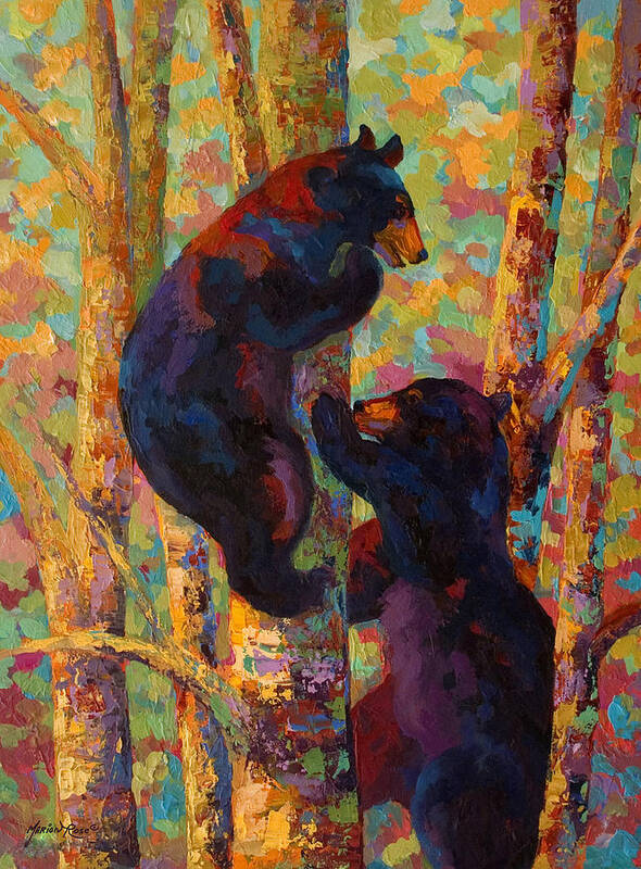 Bear Art Print featuring the painting Two High - Black Bear Cubs by Marion Rose