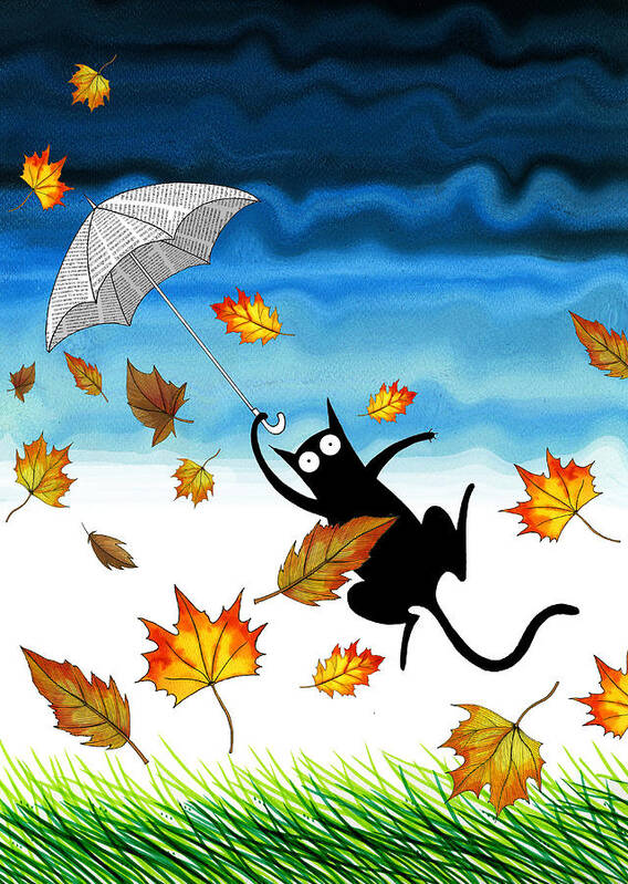 Cat Art Print featuring the pastel Umbrella by Andrew Hitchen
