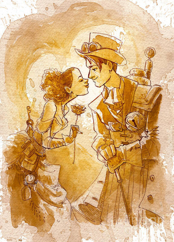 Steampunk Art Print featuring the painting Valentine by Brian Kesinger