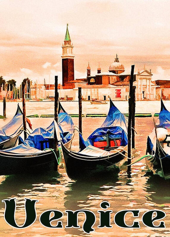 Venice Art Print featuring the painting Venice, city of romance, Italy, gondolas by Long Shot