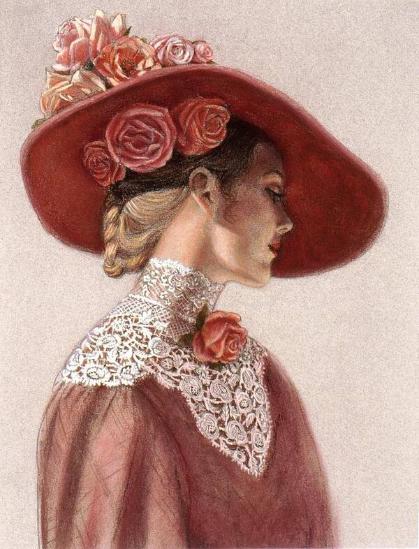 Victorian Lady Art Print featuring the painting Victorian Lady in a Rose Hat by Sue Halstenberg