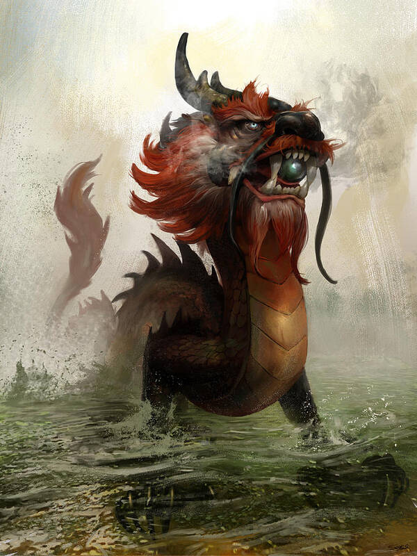 Vietnamese Dragon Art Print featuring the mixed media Vietnamese Dragon by Steve Goad