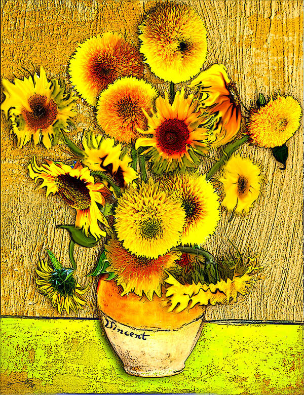 Vincent Art Print featuring the drawing Vincent's Sunflowers by Jose A Gonzalez Jr