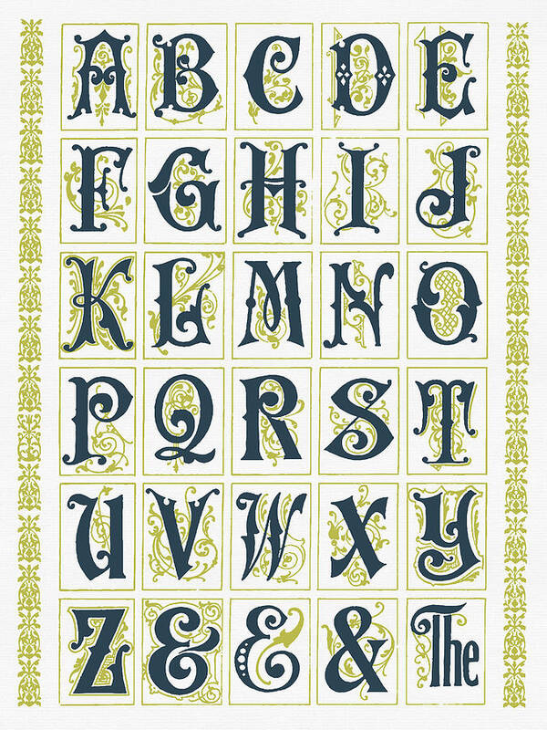 Alphabet Art Print featuring the digital art Vintage Alphabet by Aged Pixel