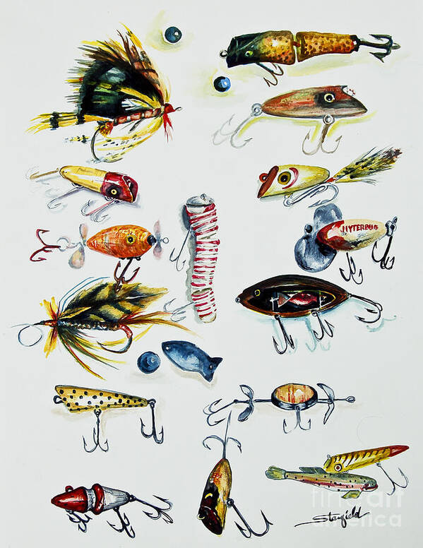 11 x 14 inches VINTAGE FISH LURE Hand-Printed