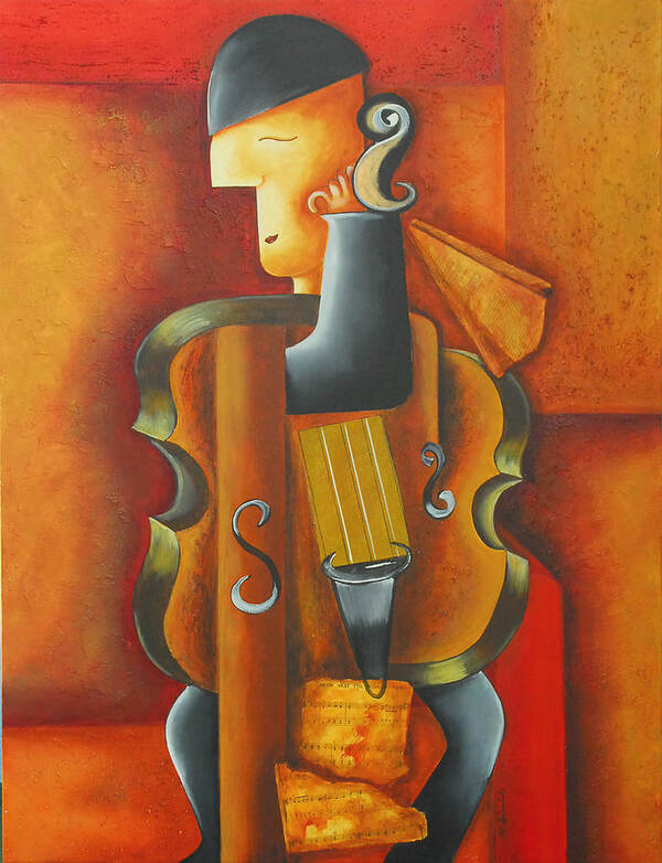 Abstract Expressionism Art Print featuring the painting Violin time by Marta Giraldo