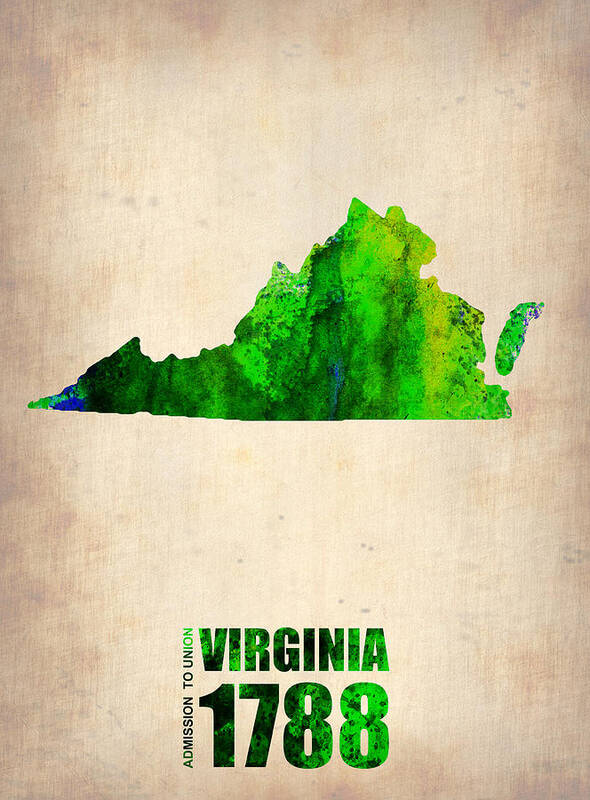 Virginia Art Print featuring the digital art Virginia Watercolor Map by Naxart Studio