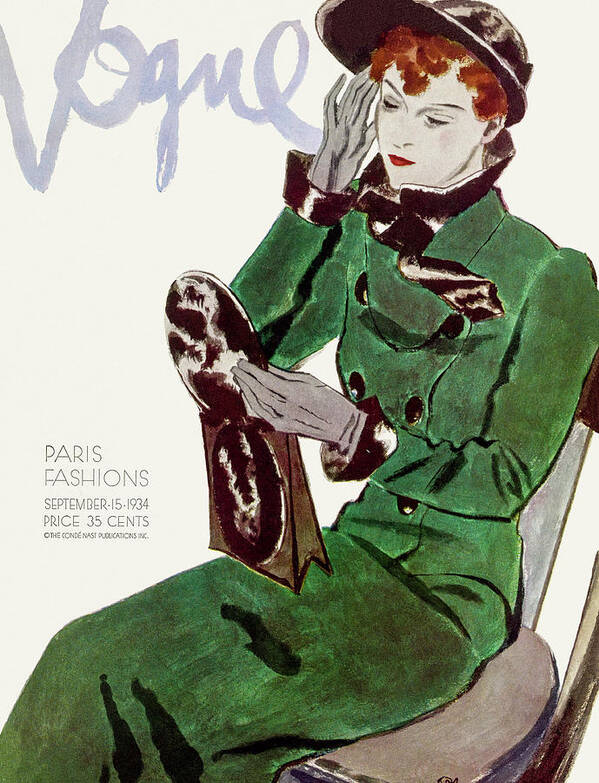 Illustration Art Print featuring the photograph Vogue Cover Illustration Of A Woman In A Green by Pierre Mourgue