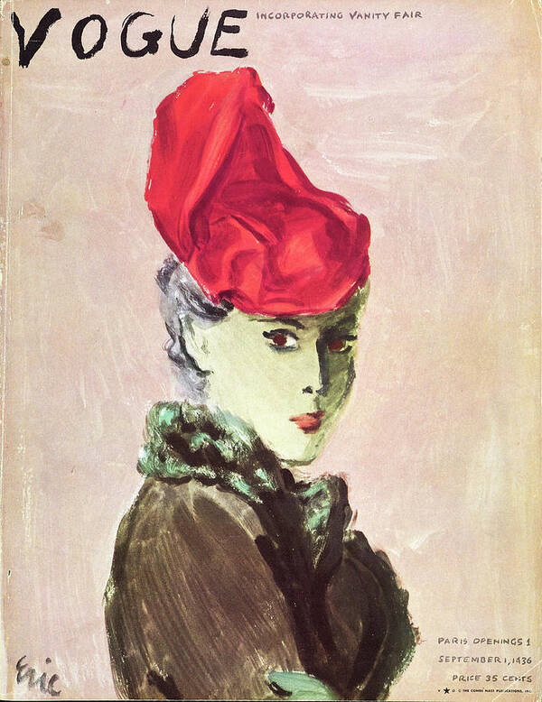 Illustration Art Print featuring the photograph Vogue Cover Illustration Of A Woman Wearing A Red by Carl Oscar August Erickson