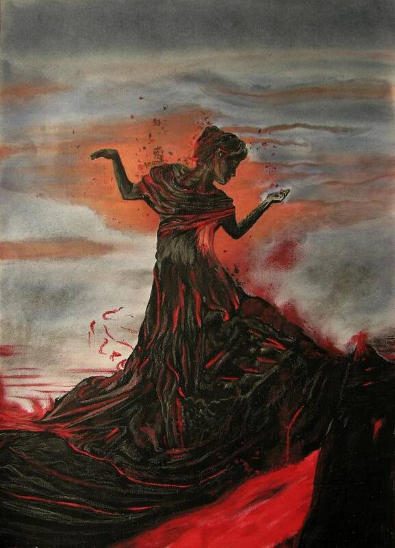Woman Art Print featuring the painting Volcano keeper by Melita Safran