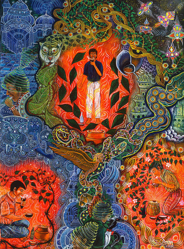 Pablo Amaringo Art Print featuring the painting Vuelan Versucum  by Pablo Amaringo