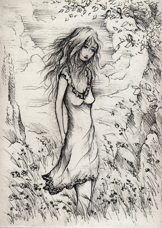 Woman Art Print featuring the drawing Walk in the Whispers by William Russell Nowicki