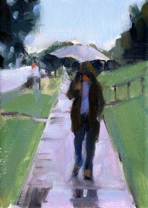 Figurative Art Print featuring the painting Walking in the Rain by Merle Keller