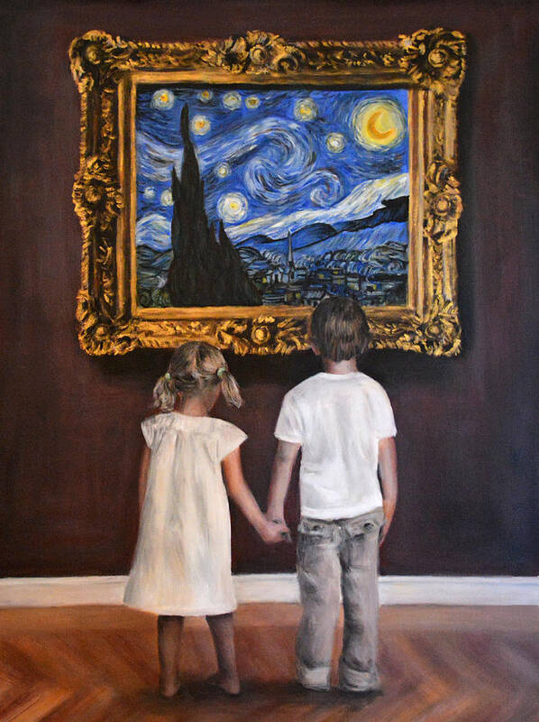 Famous Paintings Art Print featuring the painting Watching Starry Night Part 2 by Escha Van den bogerd