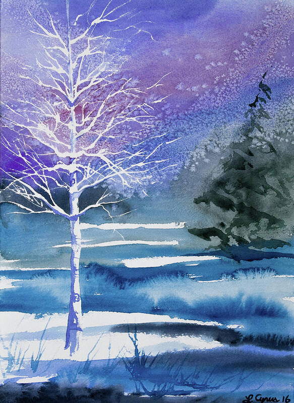 Aspen Art Print featuring the painting Watercolor - Winter Aspen by Cascade Colors